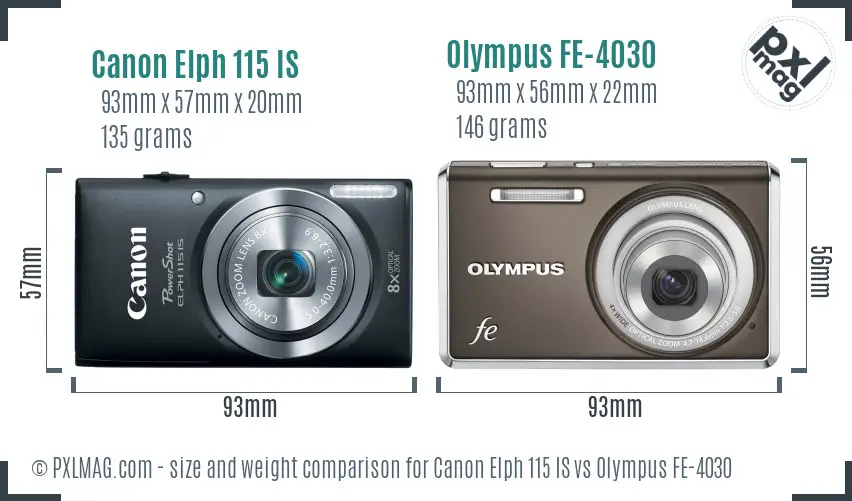 Canon Elph 115 IS vs Olympus FE-4030 size comparison Canon Elph 115 IS vs Olympus FE-4030 size comparison