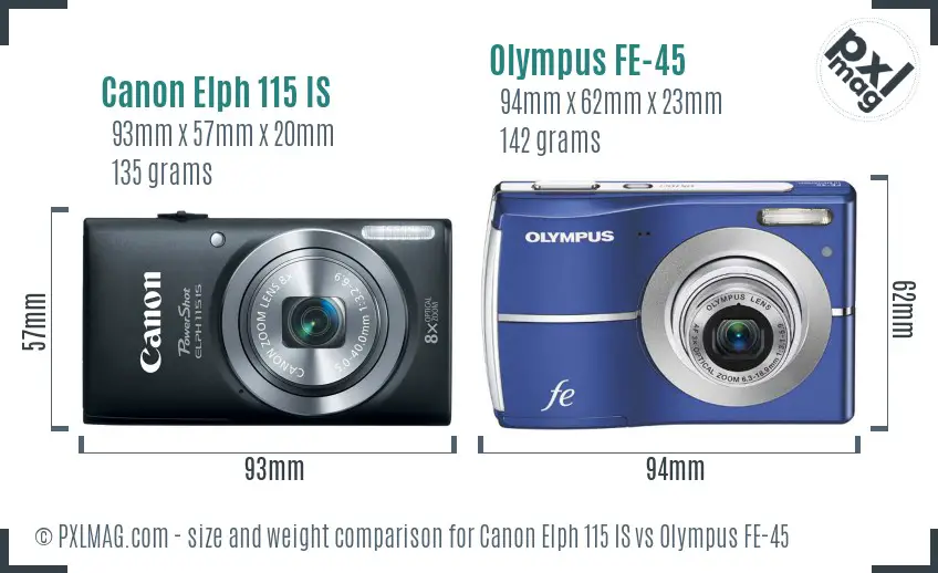 Canon Elph 115 IS vs Olympus FE-45 size comparison