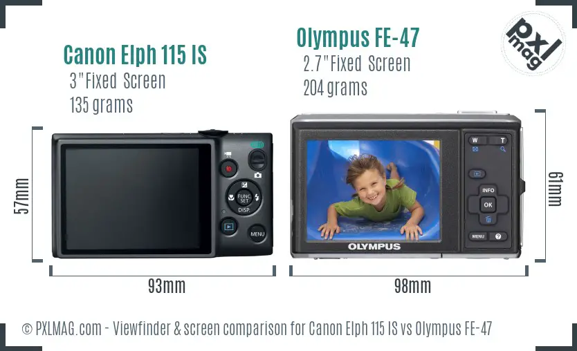 Canon Elph 115 IS vs Olympus FE-47 Screen and Viewfinder comparison Canon Elph 115 IS vs Olympus FE-47 Screen and Viewfinder comparison