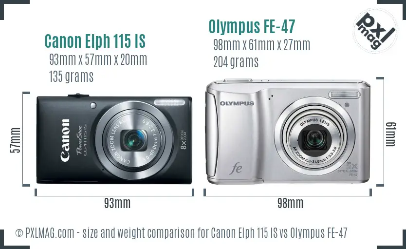 Canon Elph 115 IS vs Olympus FE-47 size comparison Canon Elph 115 IS vs Olympus FE-47 size comparison