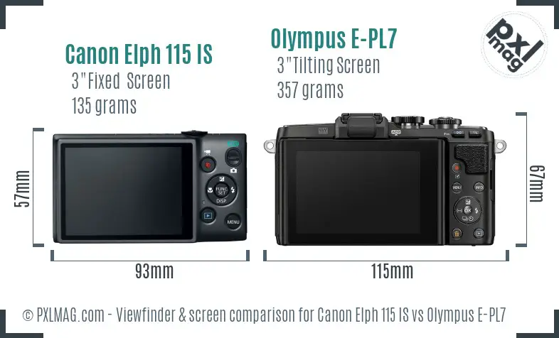Canon Elph 115 IS vs Olympus E-PL7 Screen and Viewfinder comparison