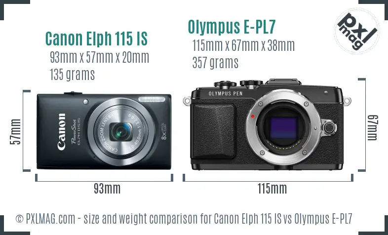 Canon Elph 115 IS vs Olympus E-PL7 size comparison