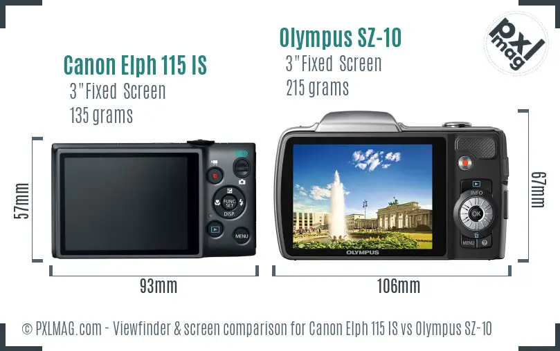 Canon Elph 115 IS vs Olympus SZ-10 Screen and Viewfinder comparison