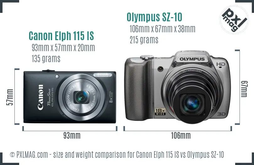 Canon Elph 115 IS vs Olympus SZ-10 size comparison