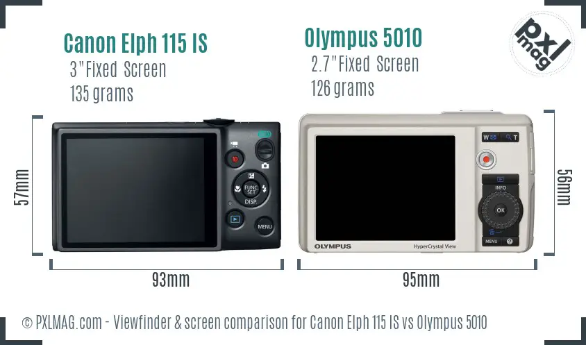 Canon Elph 115 IS vs Olympus 5010 Screen and Viewfinder comparison
