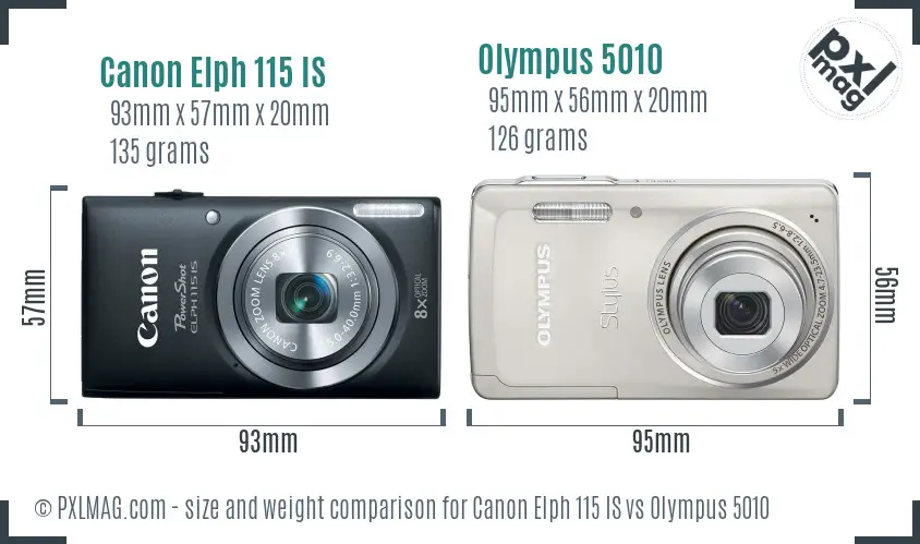 Canon Elph 115 IS vs Olympus 5010 size comparison