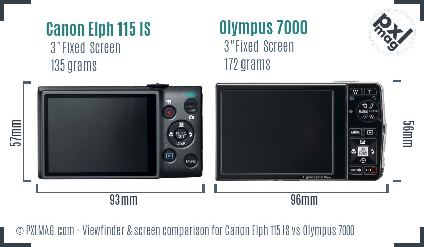 Canon Elph 115 IS vs Olympus 7000 Screen and Viewfinder comparison