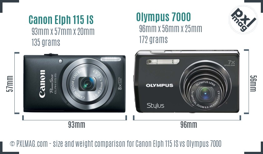 Canon Elph 115 IS vs Olympus 7000 size comparison