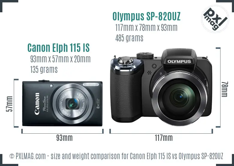 Canon Elph 115 IS vs Olympus SP-820UZ size comparison