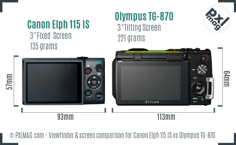 Canon Elph 115 IS vs Olympus TG-870 Screen and Viewfinder comparison