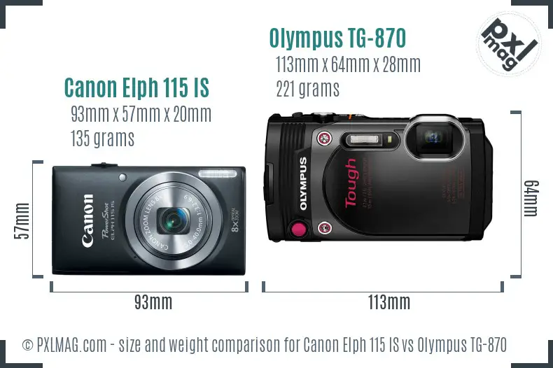 Canon Elph 115 IS vs Olympus TG-870 size comparison