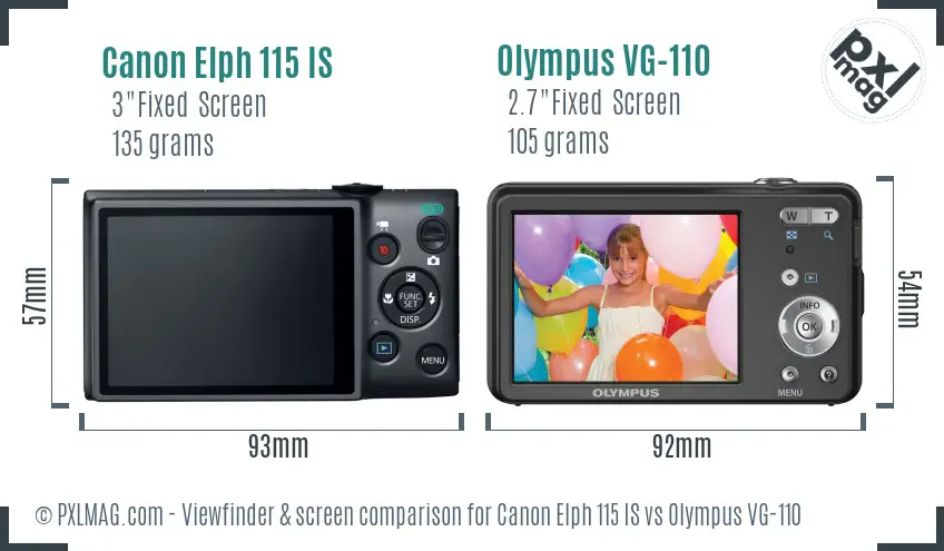 Canon Elph 115 IS vs Olympus VG-110 Screen and Viewfinder comparison