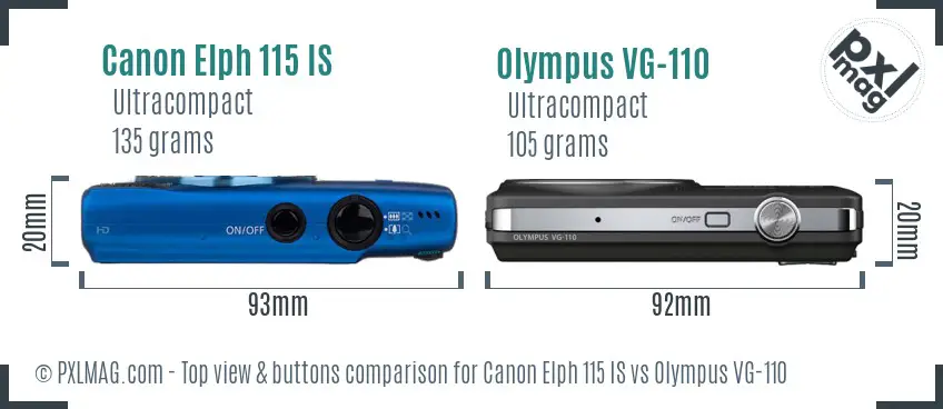 Canon Elph 115 IS vs Olympus VG-110 top view buttons comparison