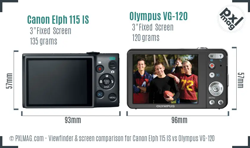 Canon Elph 115 IS vs Olympus VG-120 Screen and Viewfinder comparison