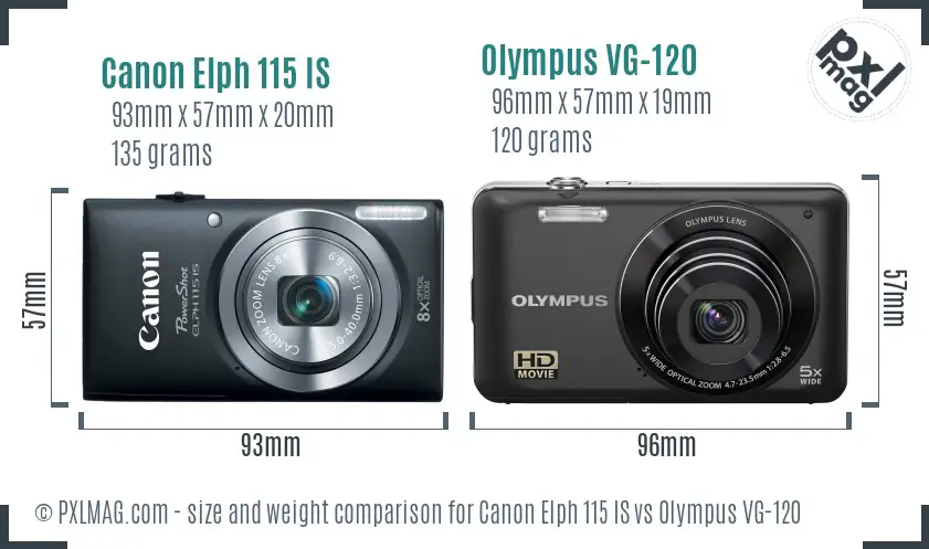 Canon Elph 115 IS vs Olympus VG-120 size comparison