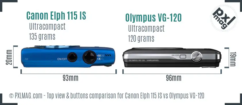 Canon Elph 115 IS vs Olympus VG-120 top view buttons comparison