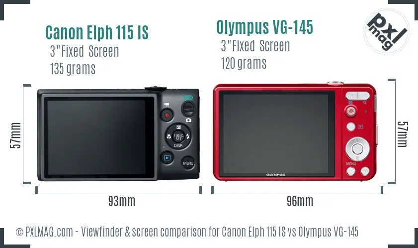 Canon Elph 115 IS vs Olympus VG-145 Screen and Viewfinder comparison