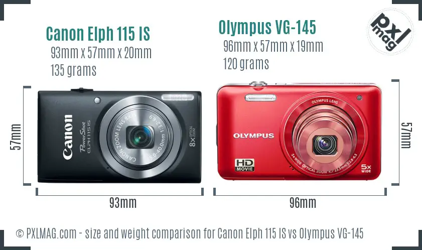 Canon Elph 115 IS vs Olympus VG-145 size comparison