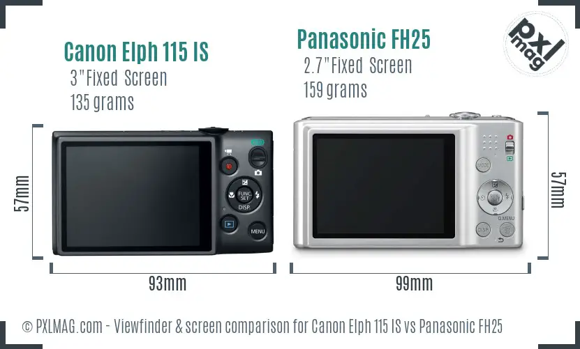 Canon Elph 115 IS vs Panasonic FH25 Screen and Viewfinder comparison Canon Elph 115 IS vs Panasonic FH25 Screen and Viewfinder comparison