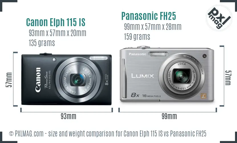 Canon Elph 115 IS vs Panasonic FH25 size comparison Canon Elph 115 IS vs Panasonic FH25 size comparison