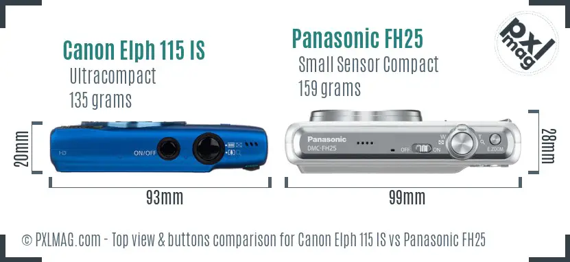 Canon Elph 115 IS vs Panasonic FH25 top view buttons comparison Canon Elph 115 IS vs Panasonic FH25 top view buttons comparison