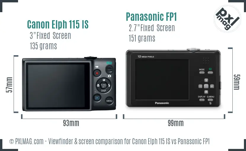 Canon Elph 115 IS vs Panasonic FP1 Screen and Viewfinder comparison