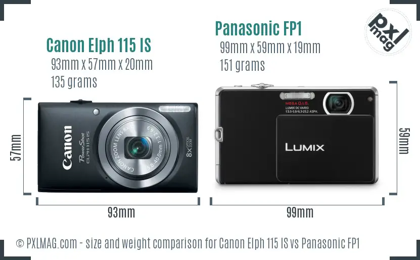 Canon Elph 115 IS vs Panasonic FP1 size comparison