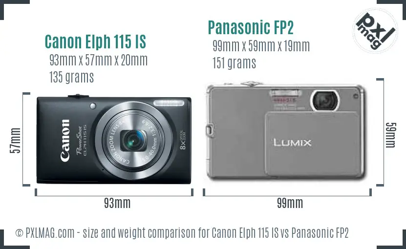 Canon Elph 115 IS vs Panasonic FP2 size comparison