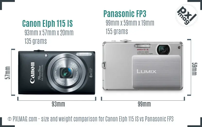 Canon Elph 115 IS vs Panasonic FP3 size comparison