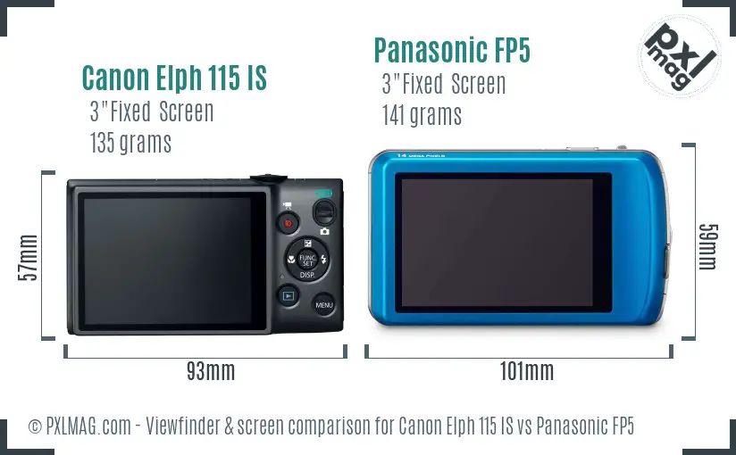 Canon Elph 115 IS vs Panasonic FP5 Screen and Viewfinder comparison
