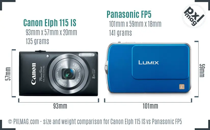 Canon Elph 115 IS vs Panasonic FP5 size comparison
