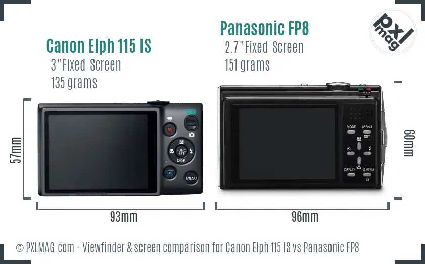 Canon Elph 115 IS vs Panasonic FP8 Screen and Viewfinder comparison