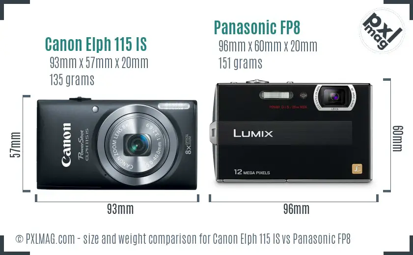 Canon Elph 115 IS vs Panasonic FP8 size comparison