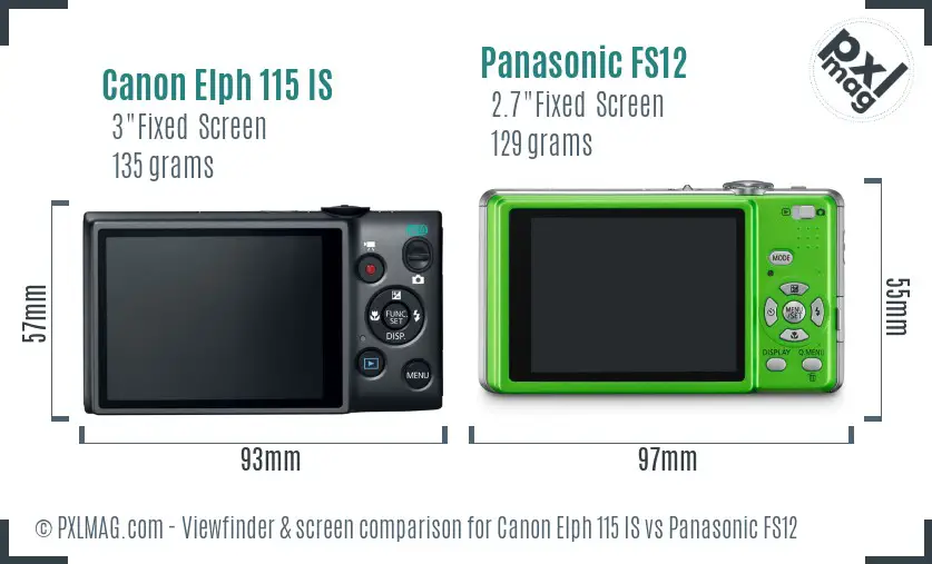 Canon Elph 115 IS vs Panasonic FS12 Screen and Viewfinder comparison