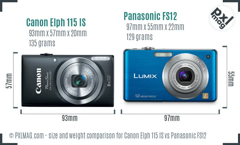 Canon Elph 115 IS vs Panasonic FS12 size comparison