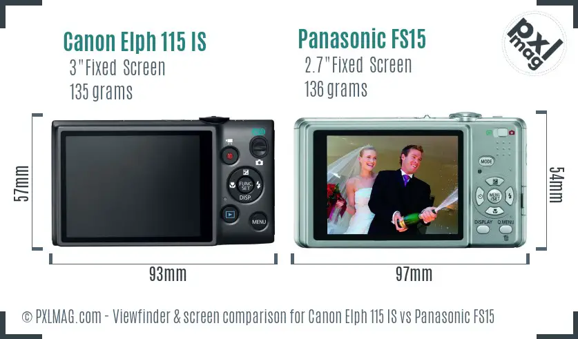 Canon Elph 115 IS vs Panasonic FS15 Screen and Viewfinder comparison