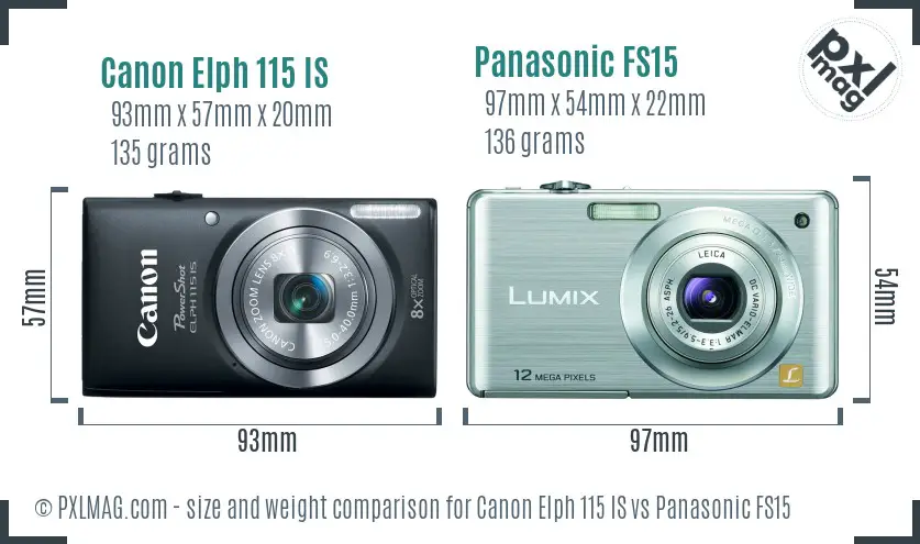 Canon Elph 115 IS vs Panasonic FS15 size comparison