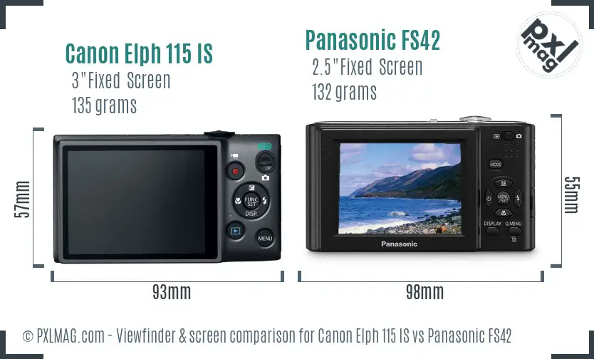Canon Elph 115 IS vs Panasonic FS42 Screen and Viewfinder comparison