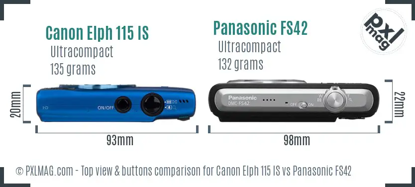 Canon Elph 115 IS vs Panasonic FS42 top view buttons comparison