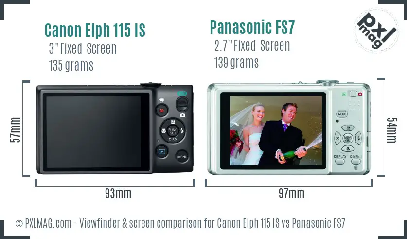 Canon Elph 115 IS vs Panasonic FS7 Screen and Viewfinder comparison