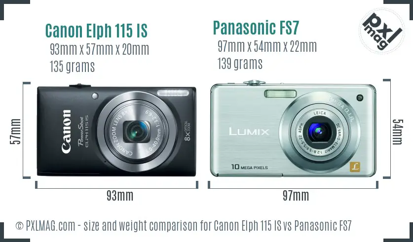 Canon Elph 115 IS vs Panasonic FS7 size comparison