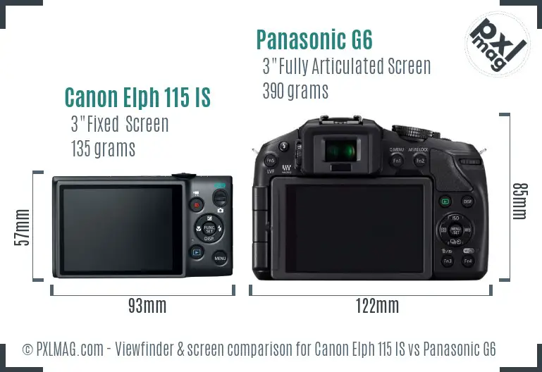 Canon Elph 115 IS vs Panasonic G6 Screen and Viewfinder comparison Canon Elph 115 IS vs Panasonic G6 Screen and Viewfinder comparison