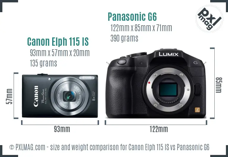 Canon Elph 115 IS vs Panasonic G6 size comparison Canon Elph 115 IS vs Panasonic G6 size comparison
