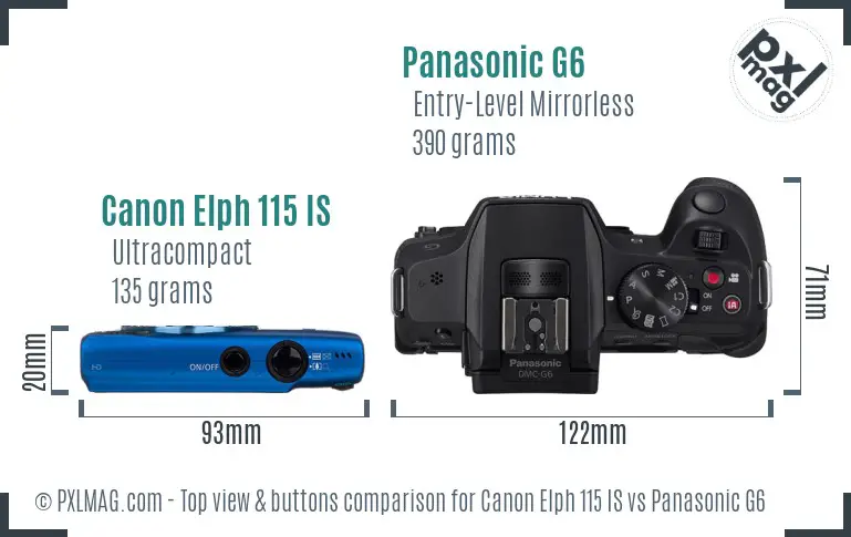 Canon Elph 115 IS vs Panasonic G6 top view buttons comparison Canon Elph 115 IS vs Panasonic G6 top view buttons comparison