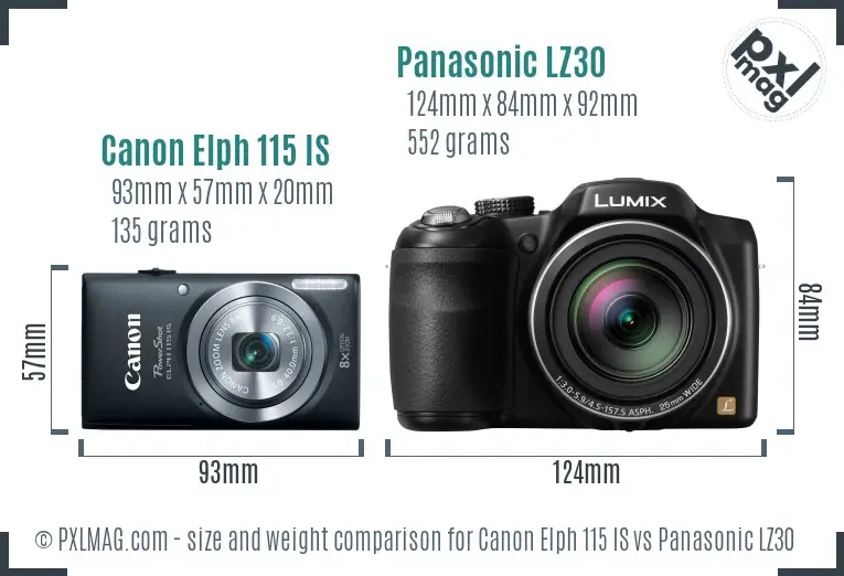 Canon Elph 115 IS vs Panasonic LZ30 size comparison