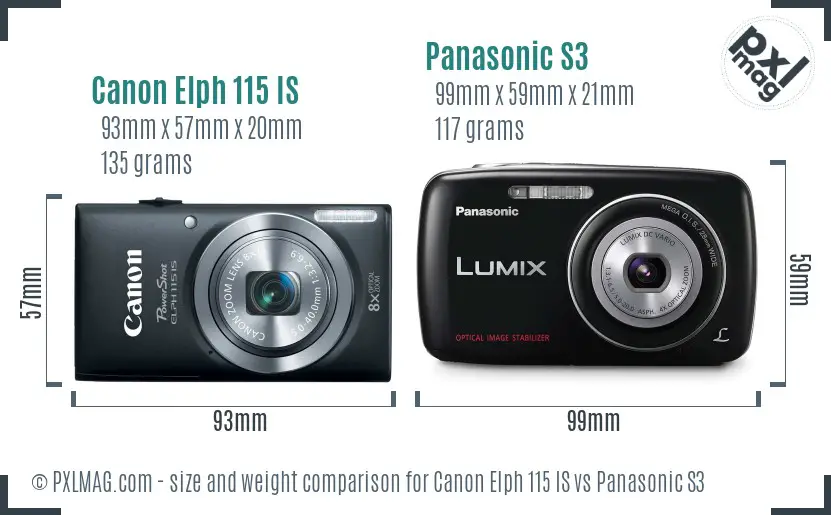 Canon Elph 115 IS vs Panasonic S3 size comparison