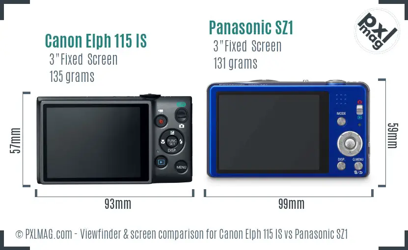 Canon Elph 115 IS vs Panasonic SZ1 Screen and Viewfinder comparison