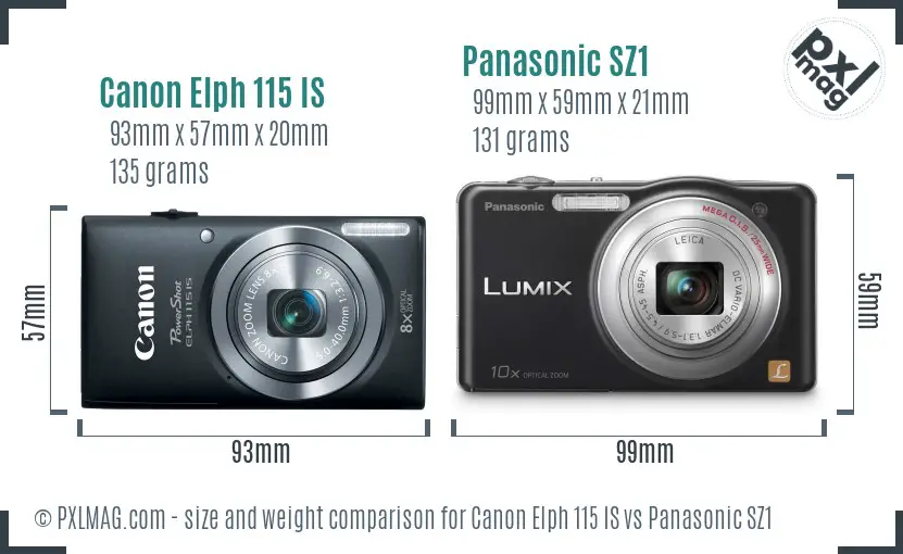 Canon Elph 115 IS vs Panasonic SZ1 size comparison