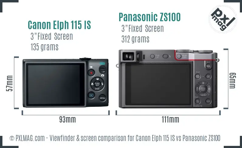 Canon Elph 115 IS vs Panasonic ZS100 Screen and Viewfinder comparison Canon Elph 115 IS vs Panasonic ZS100 Screen and Viewfinder comparison