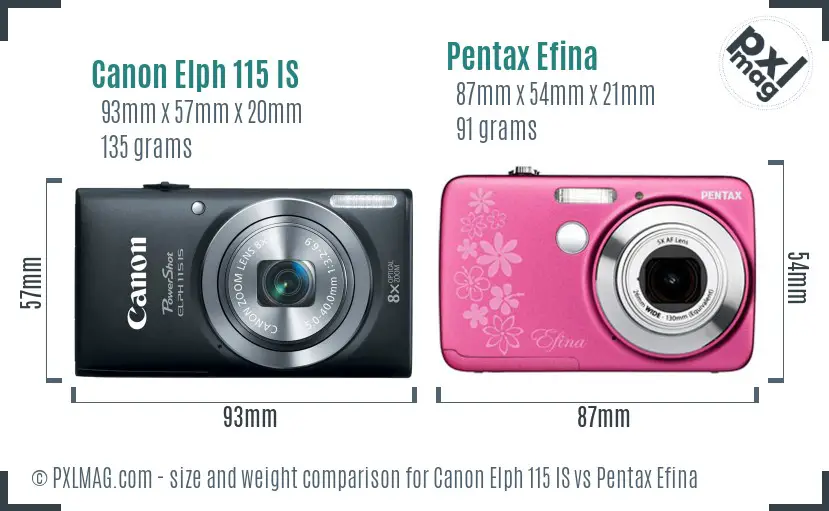Canon Elph 115 IS vs Pentax Efina size comparison Canon Elph 115 IS vs Pentax Efina size comparison